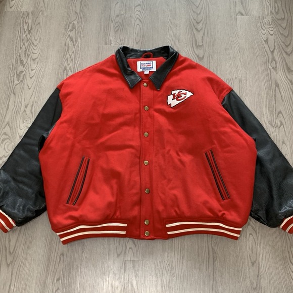 Kansas City Chiefs STARTER Pro Line Red Letterman Jacket Wool/Leather 4XL 90s - Picture 1 of 13